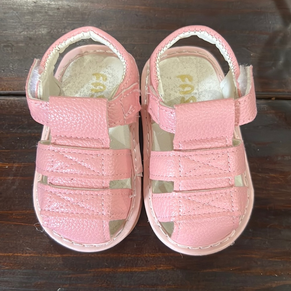 Pink strappy sandals w Velcro closure sz 3